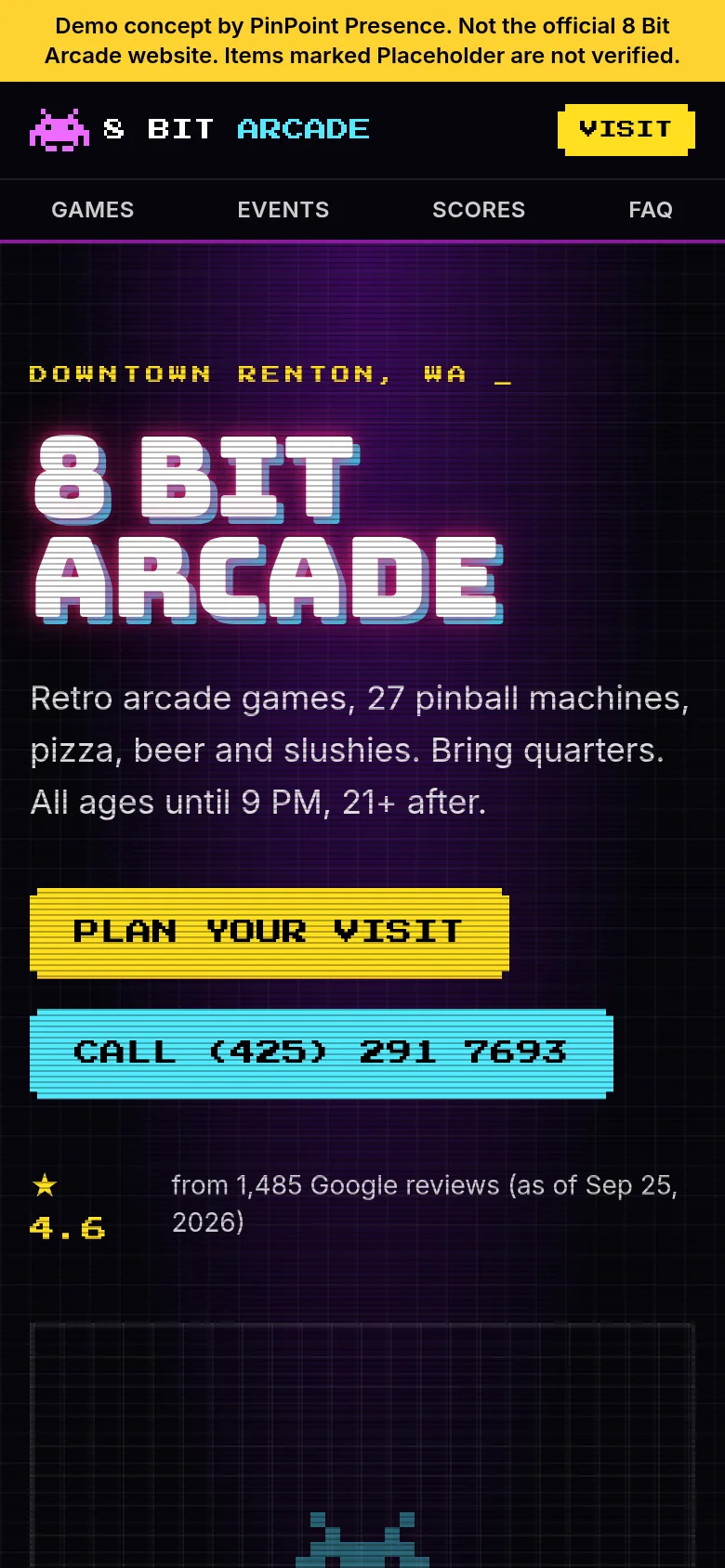 Mobile view of the same 8 Bit Arcade demo